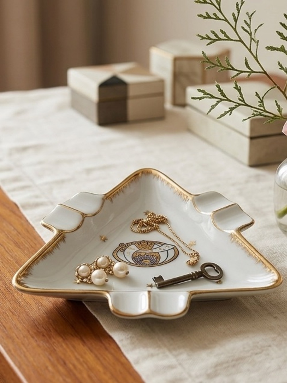 Ladies Oriental Shriners L.O.S.N.A. Trinket Dish Ashtray Gold Trim Vintage